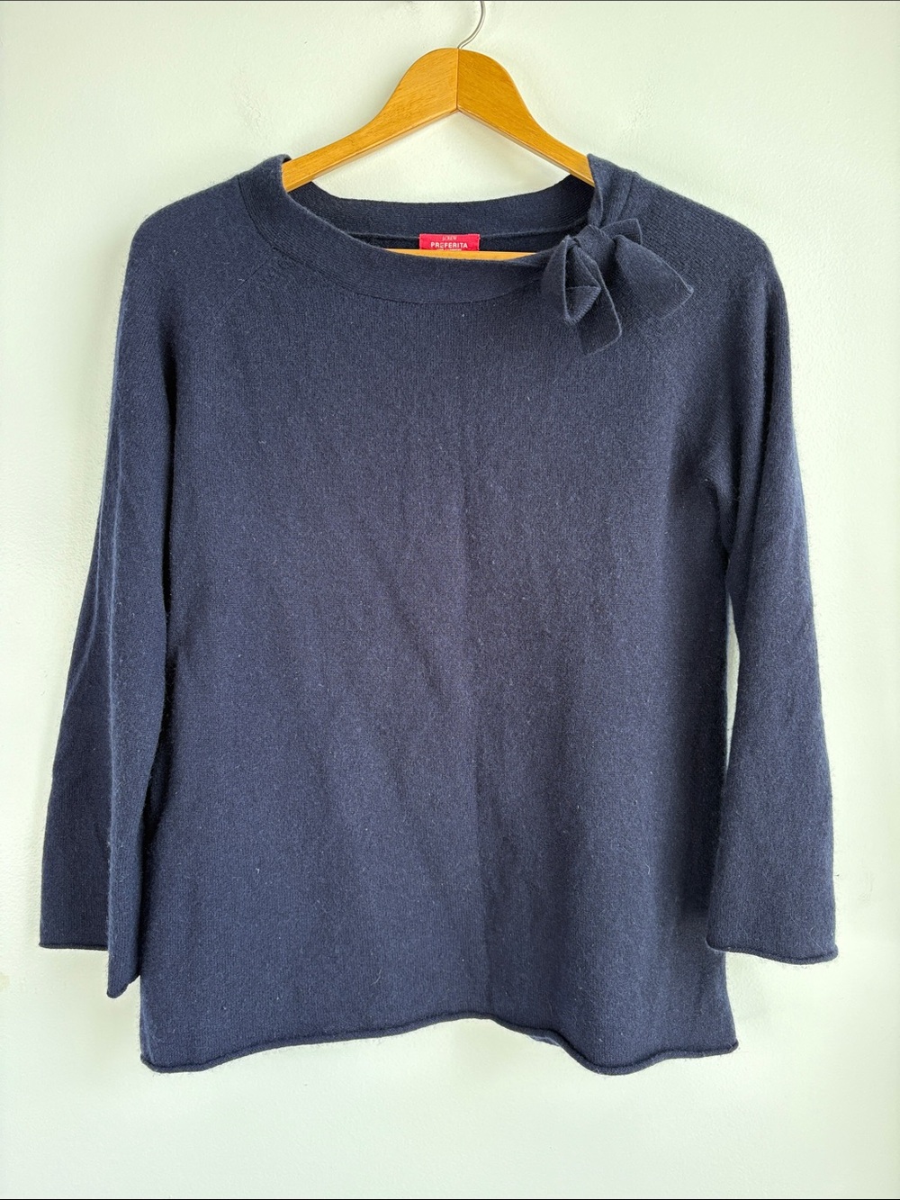 J Crew 100% cashmere Navy Bow-Accent Sweater